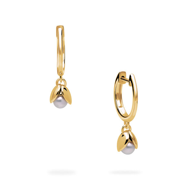 Yellow Gold Pearl Huggie Earrings For Kids